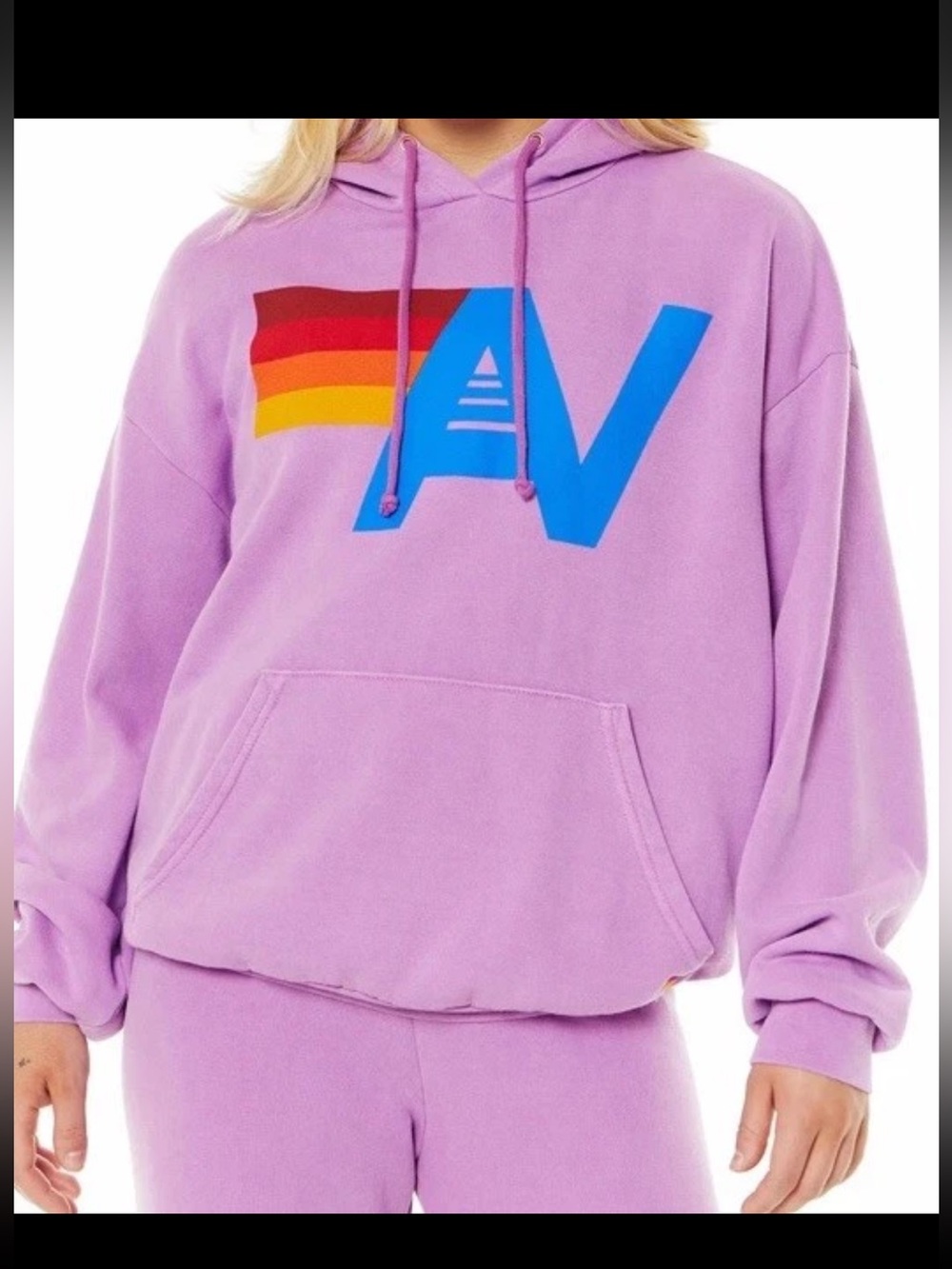 Aviator Nation Lavender Crewneck Hoodie with Rainbow Logo small